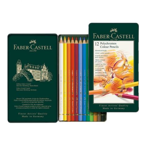 Kredki ołówkowe Faber-Castell Polychromos, 12 kolorów, opakowanie metalowe